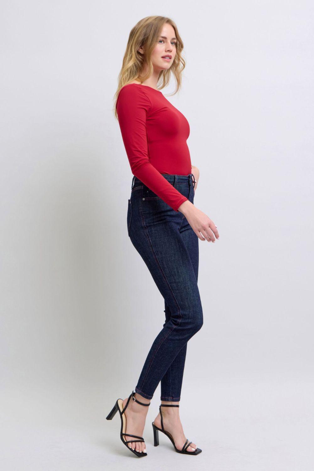 Full Size Heart Shaped Back Pockets Skinny Jeans - Trendy by Luna