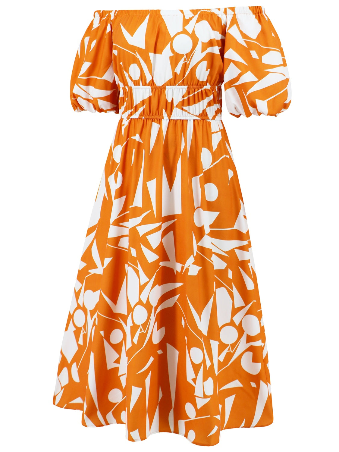 Printed Off-Shoulder Balloon Sleeve Dress - Trendy by Luna