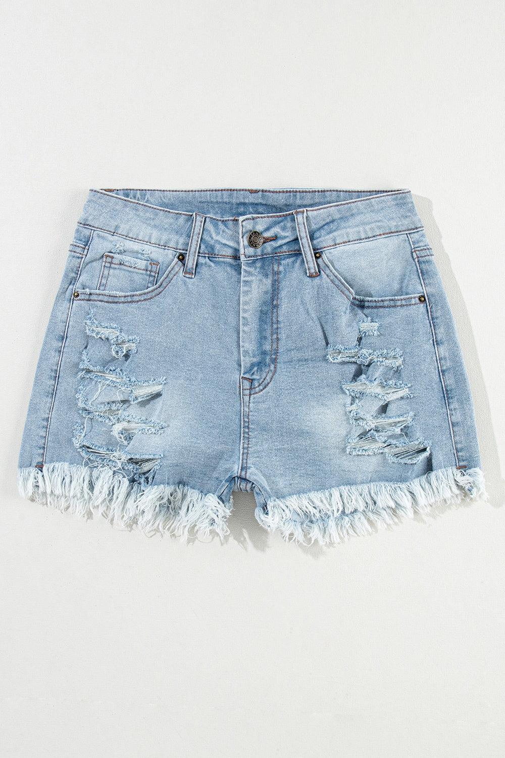 Distressed Raw Hem Denim Shorts - Trendy by Luna