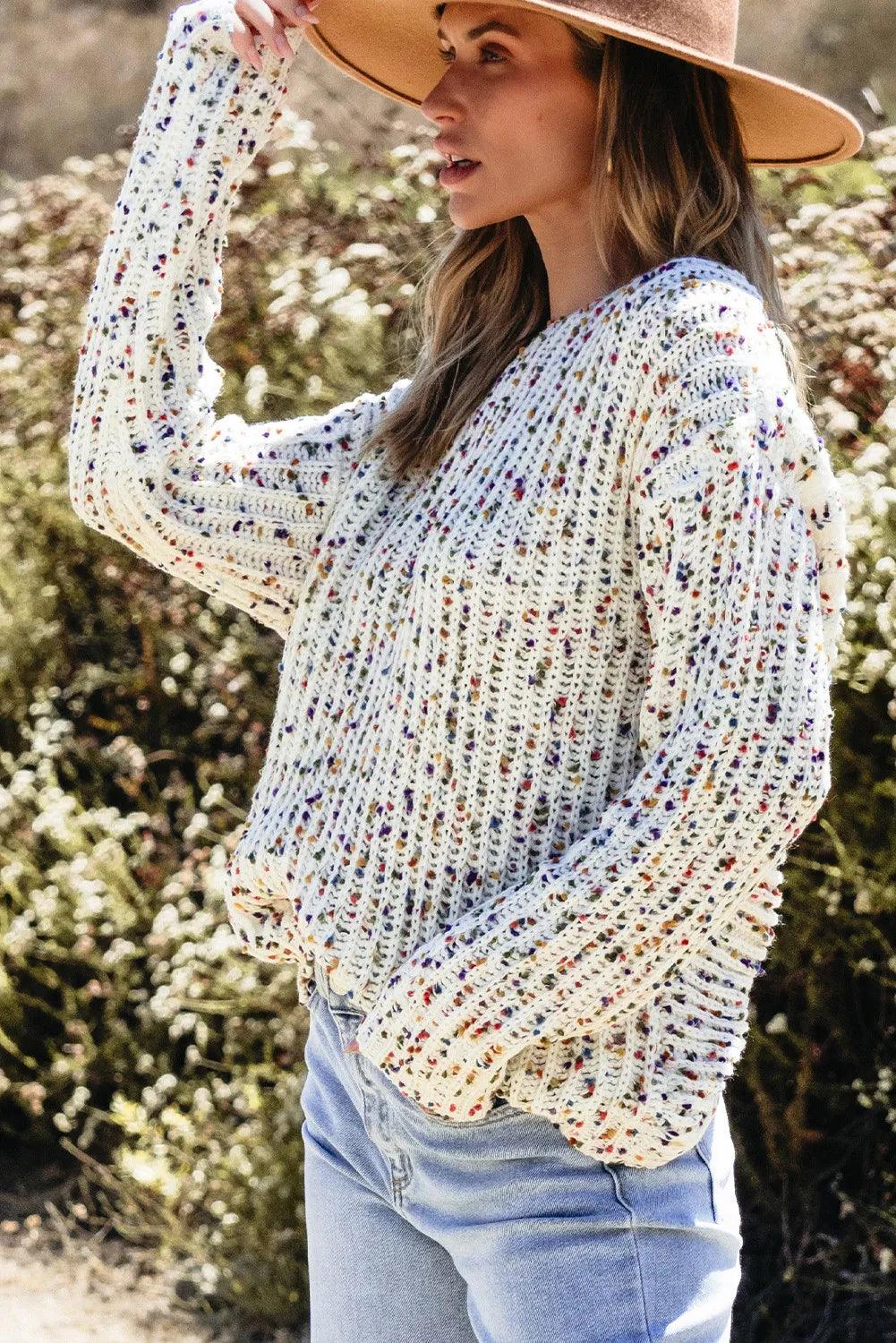 Twisted Confetti Boat Neck Sweater - Trendy by Luna