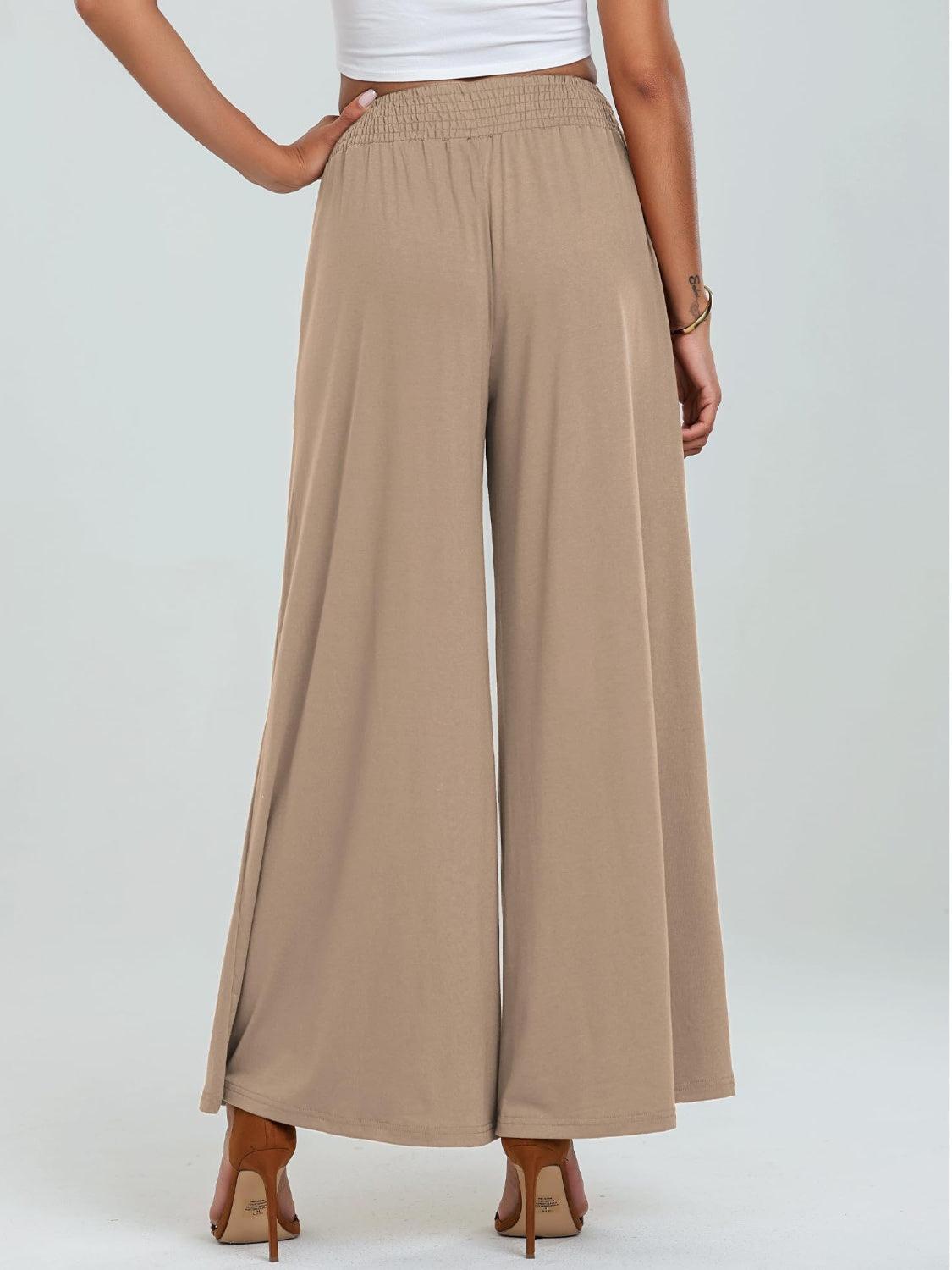 Pocketed Elastic Waist Wide Leg Pants - Trendy by Luna