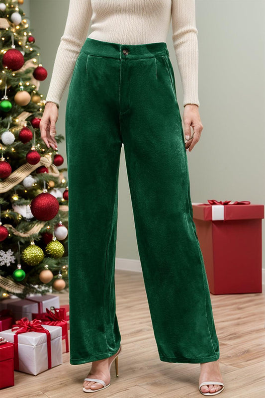 Velvet Wide Leg Pants with Pockets - Trendy by Luna