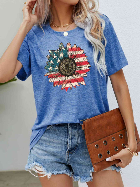 US Flag Flower Graphic Tee - Trendy by Luna