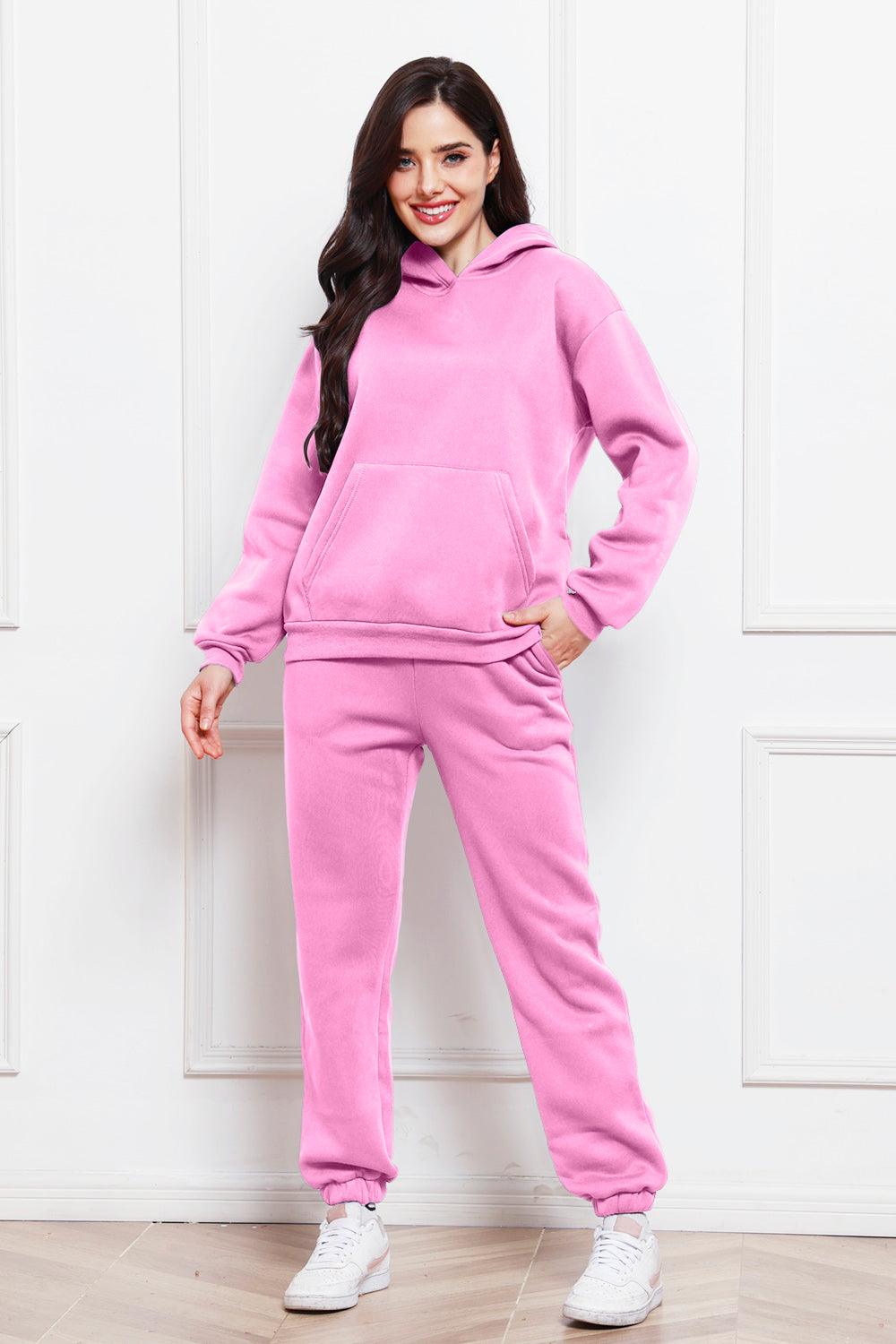 Drop Shoulder Long Sleeve Hoodie and Pants Set - Trendy by Luna