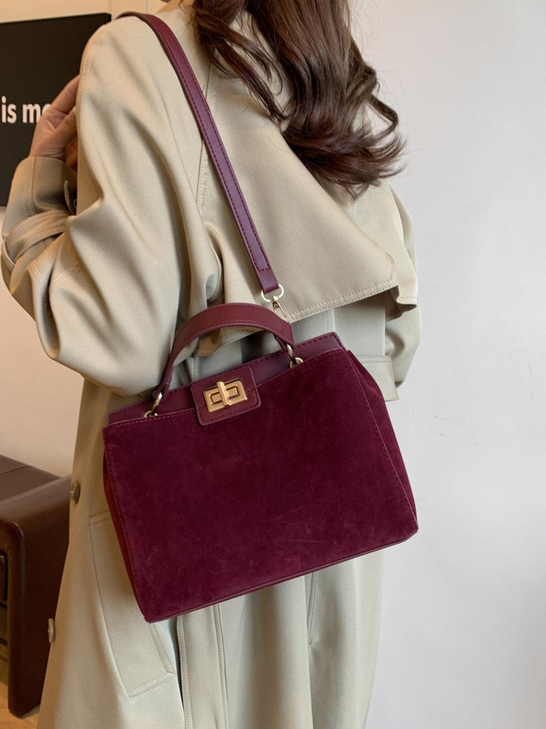 Solid Color Handbag with Removable Strap - Trendy by Luna