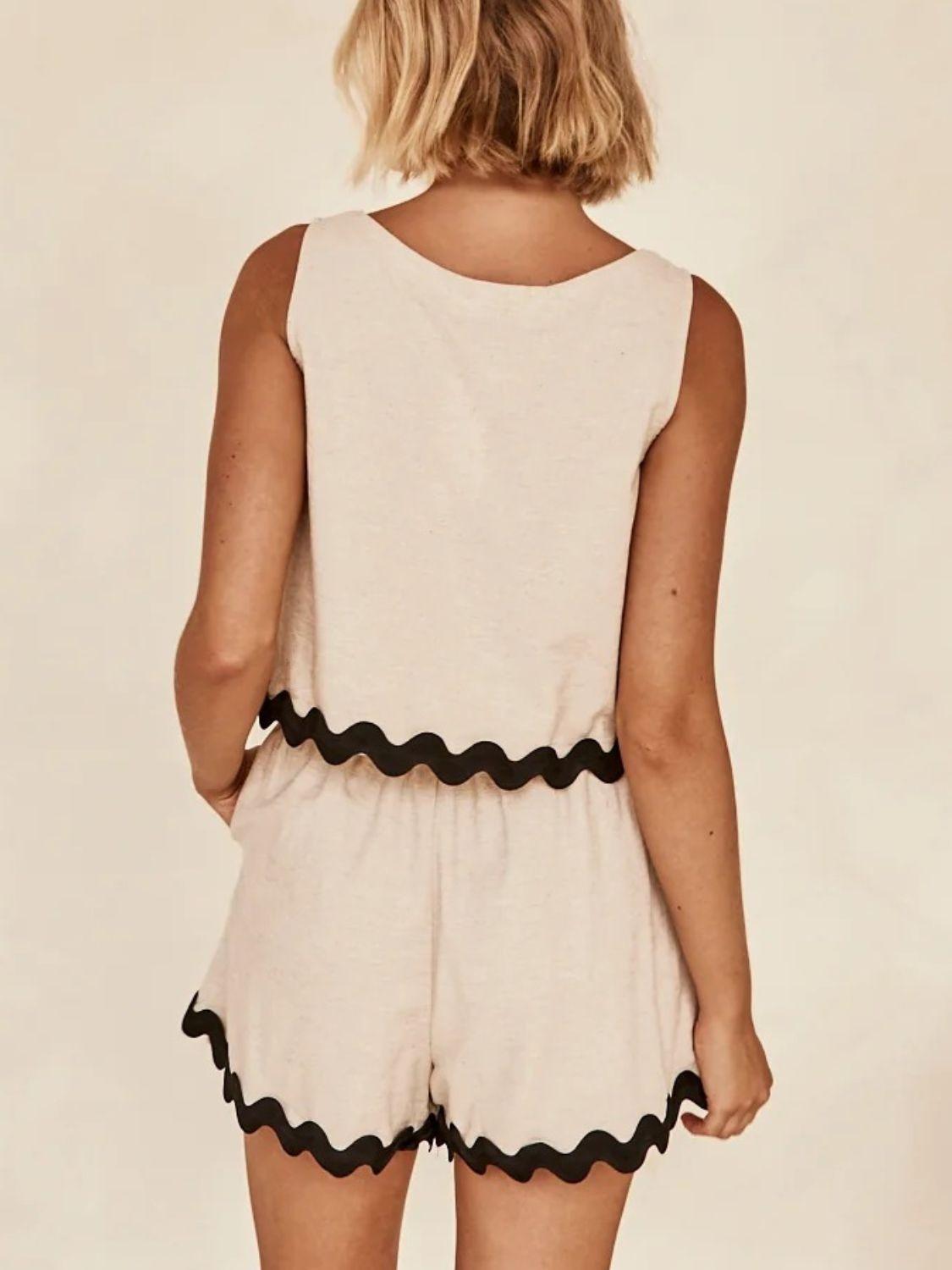 Contrast Trim Round Neck Tank and Shots Set - Trendy by Luna