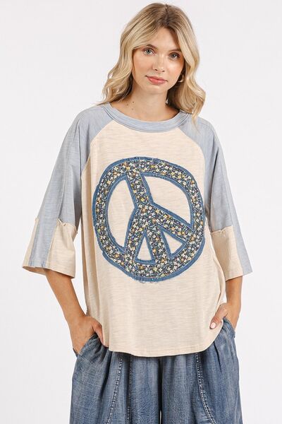 Mittoshop Peace Sign Patch Mineral Washed T-Shirt - Trendy by Luna