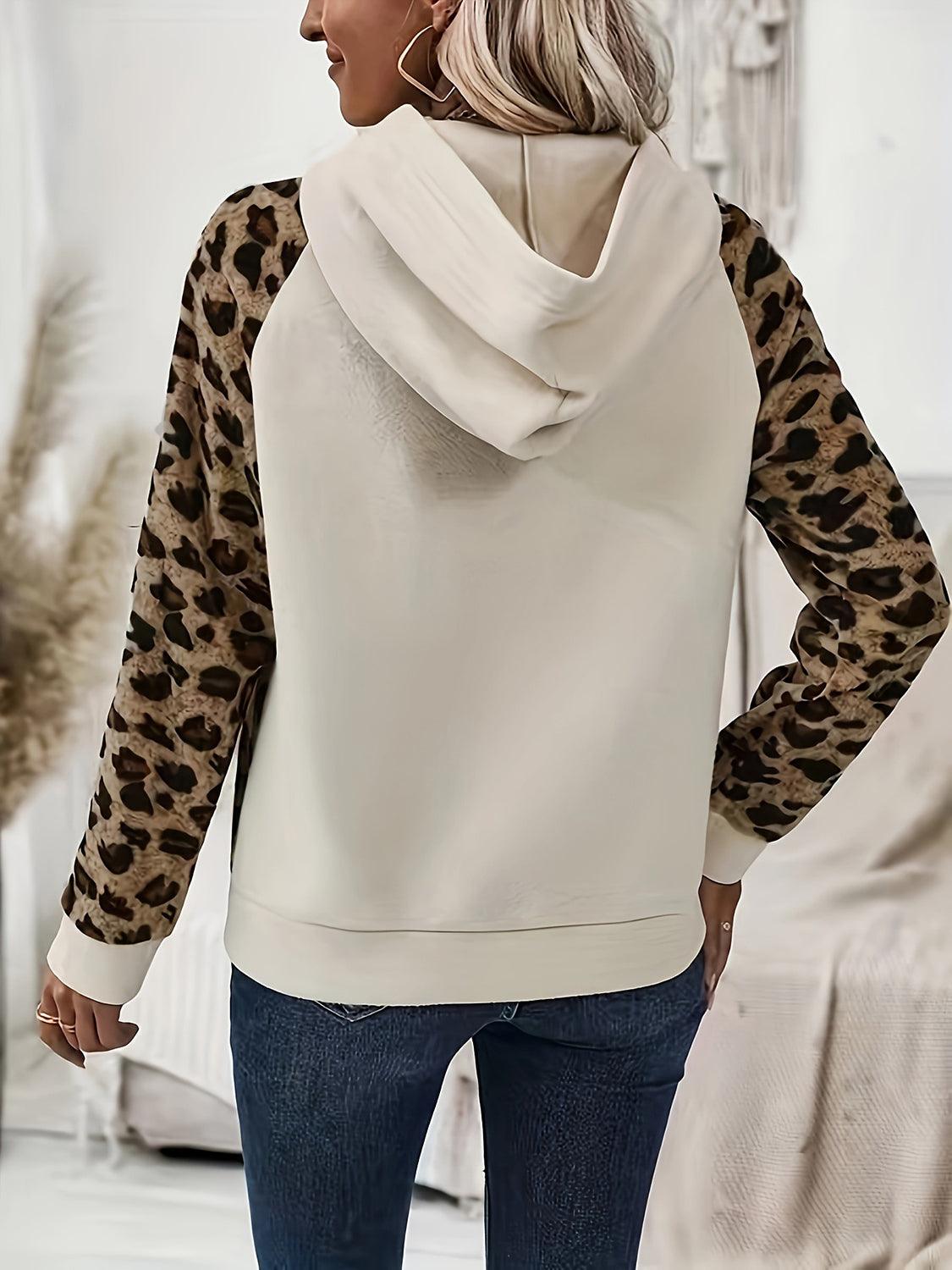 Leopard Half Button Long Sleeve Hoodie - Trendy by Luna