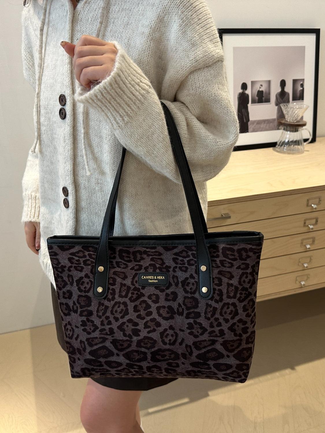 Leopard Polyester Tote Bag - Trendy by Luna