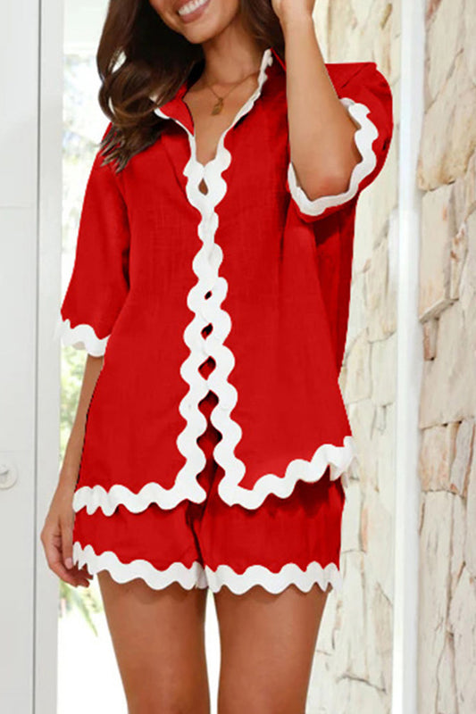 Contrast Trim Half Sleeve Top and Shorts Set