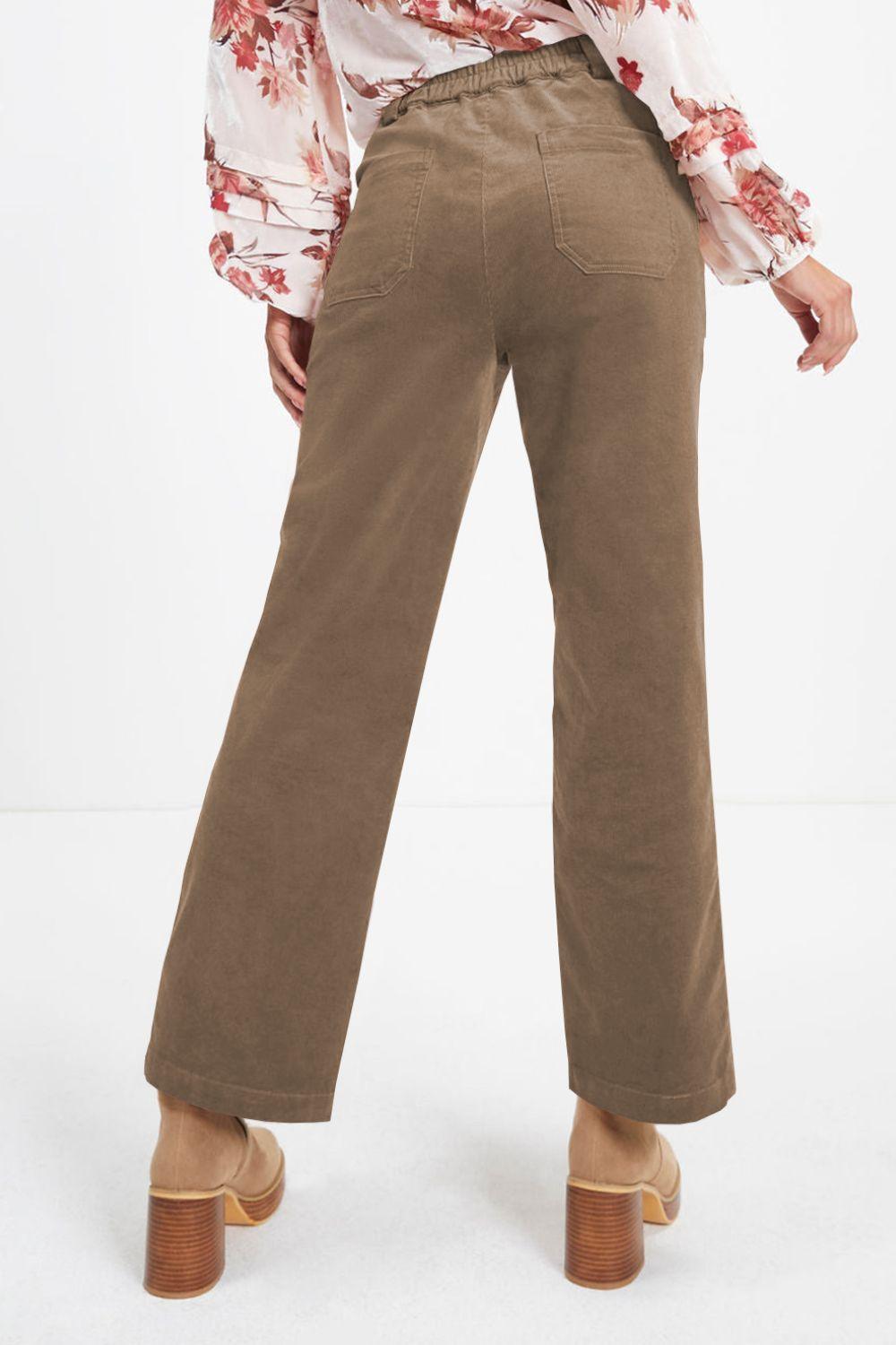 Half Elastic Waist Straight Pants - Trendy by Luna