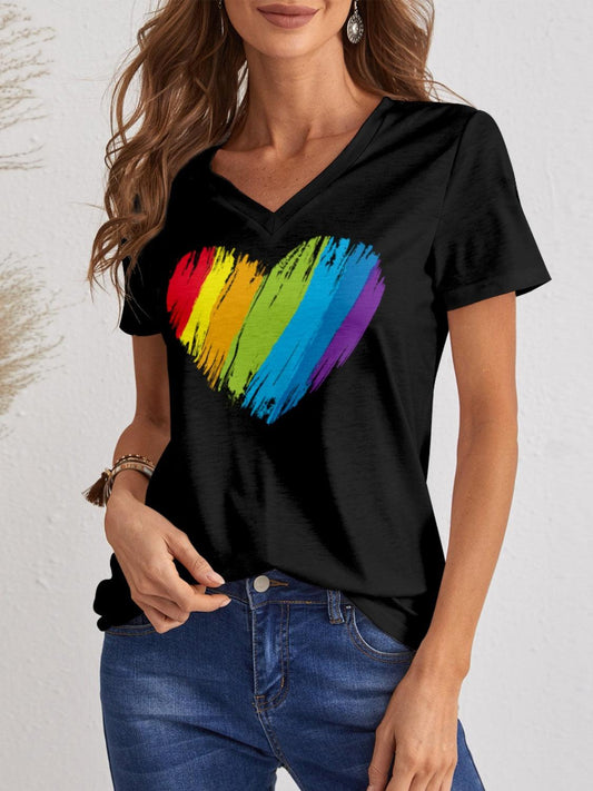 FAM-FAM Heart V-Neck Dropped Shoulder T-Shirt - Trendy by Luna