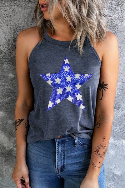 Sequin Star Grecian Neck Tank - Trendy by Luna