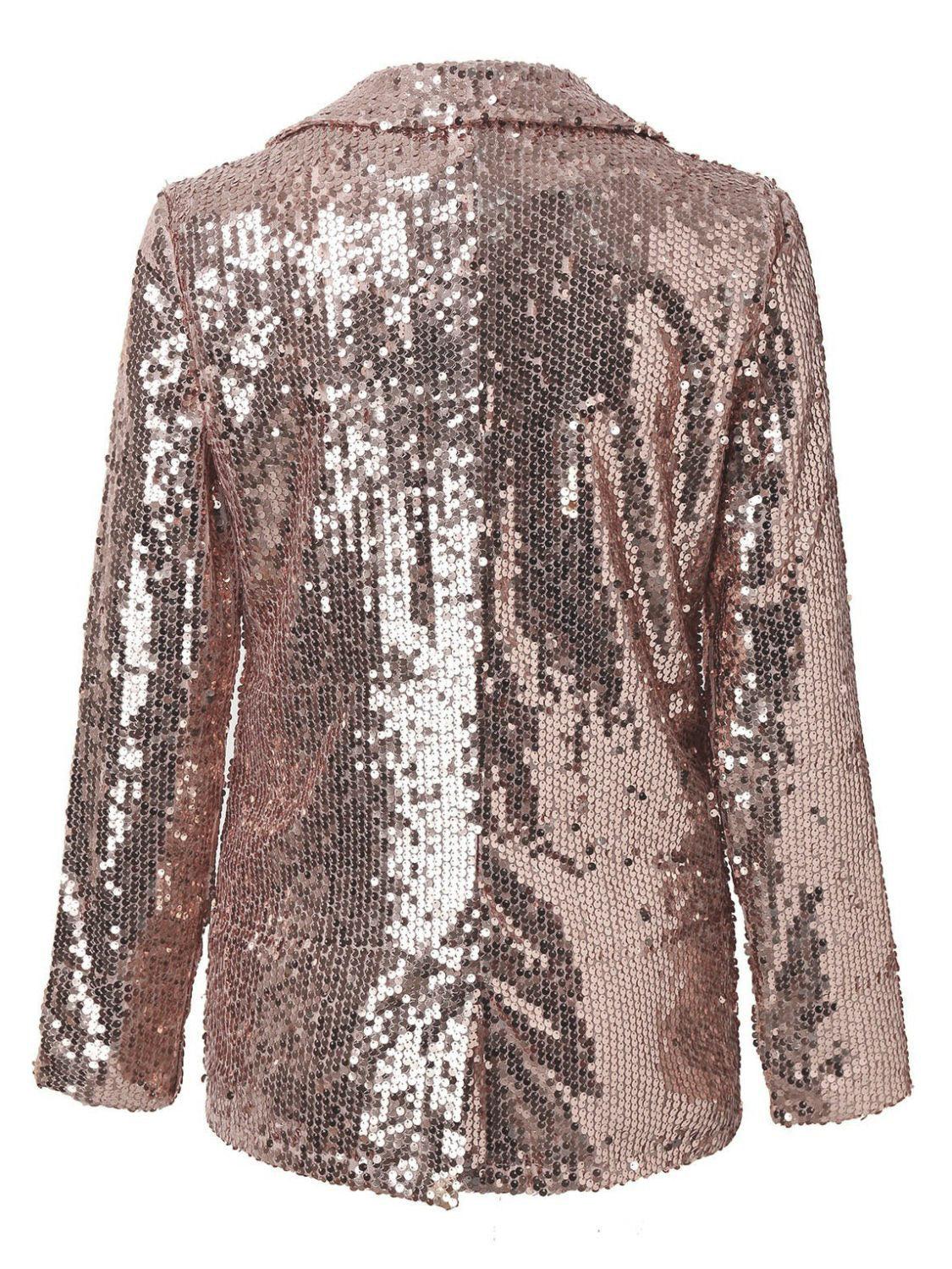 Sequin Lapel Collar Long Sleeve Blazer - Trendy by Luna