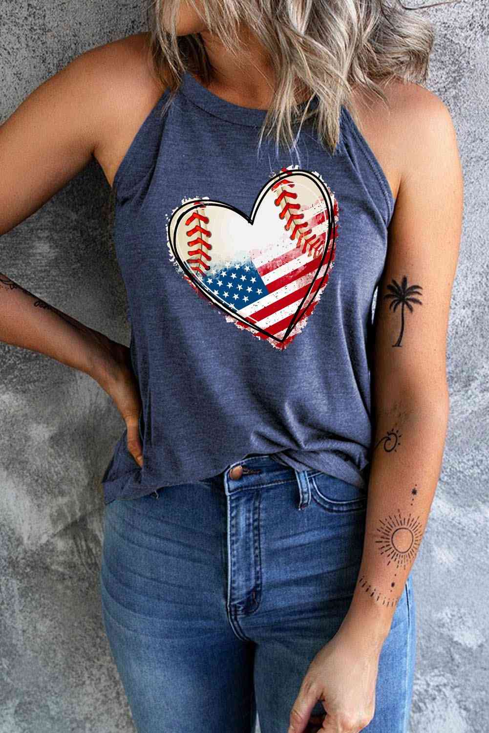 US Flag Heart Graphic Tank - Trendy by Luna