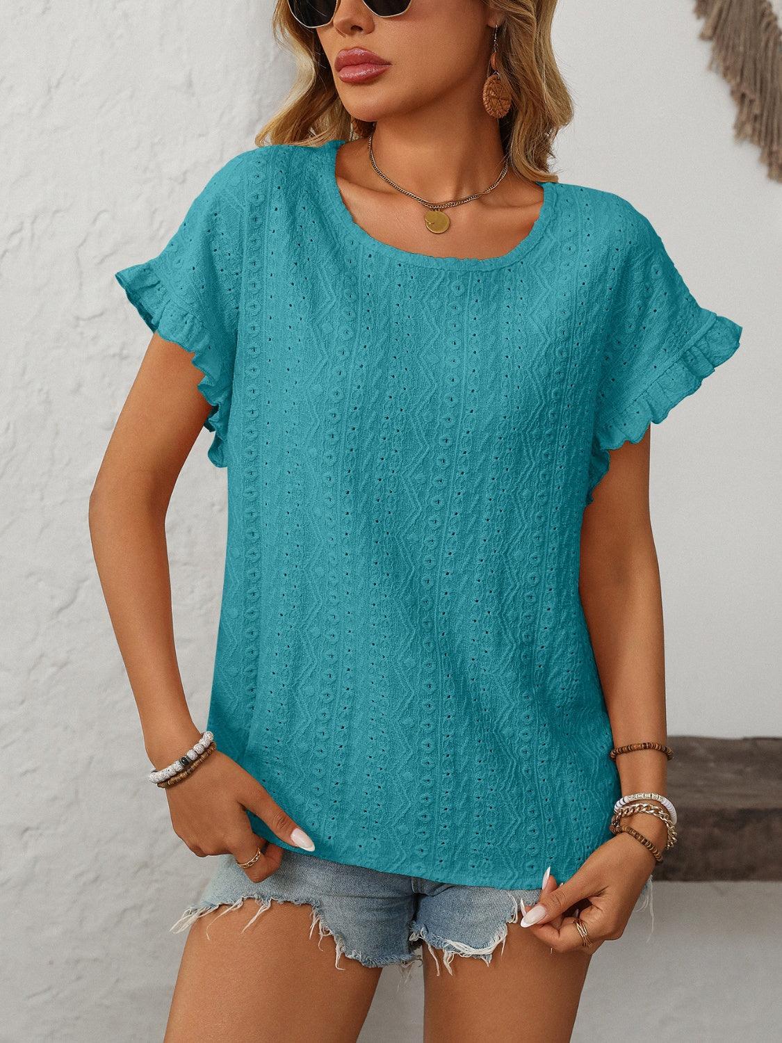 Round Neck Short Sleeve Top - Trendy by Luna