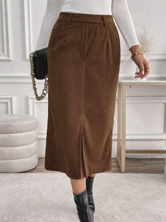 Perfee Slit Midi Skirt with Pockets - Trendy by Luna