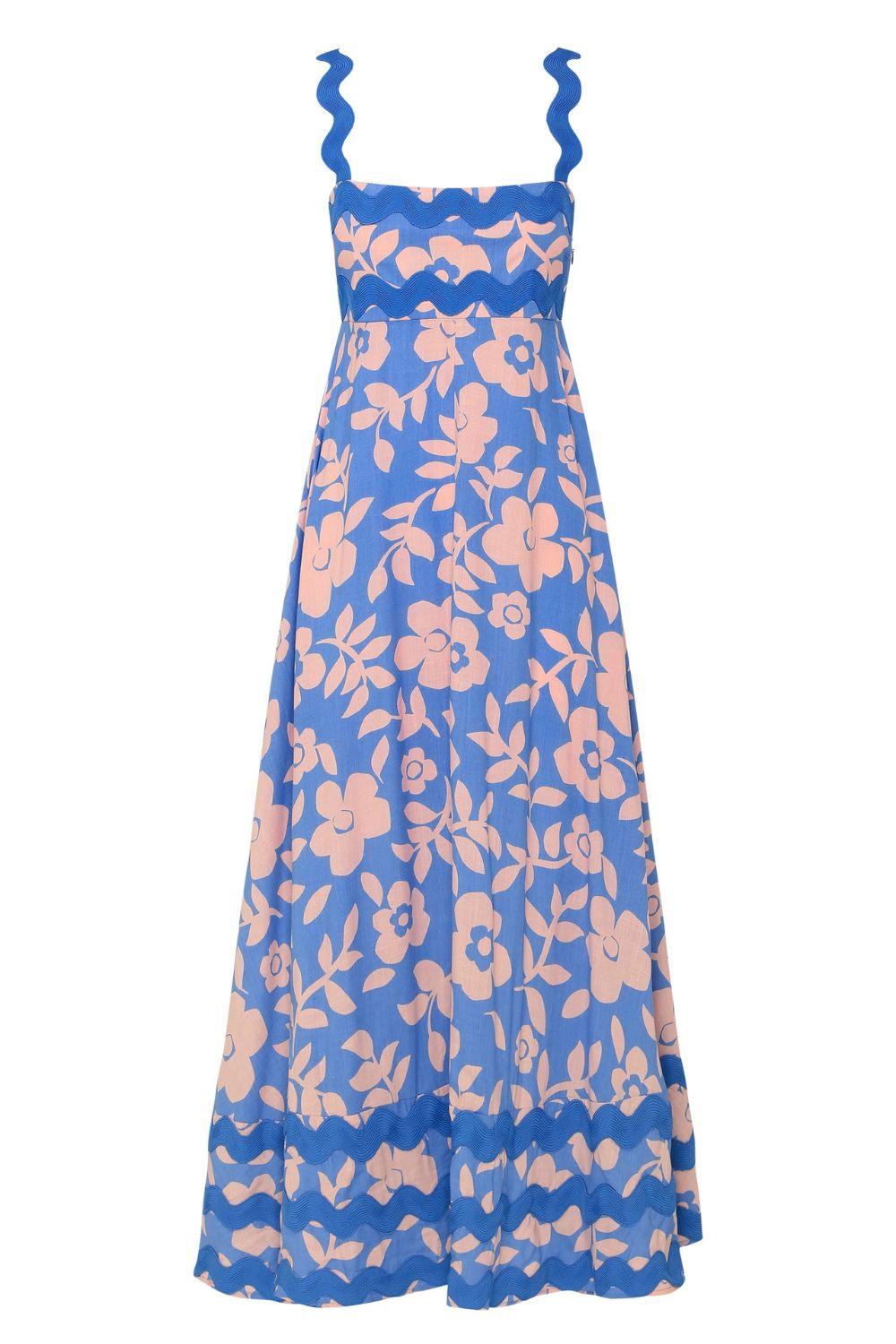 Printed Square Neck Wide Strap Dress - Trendy by Luna