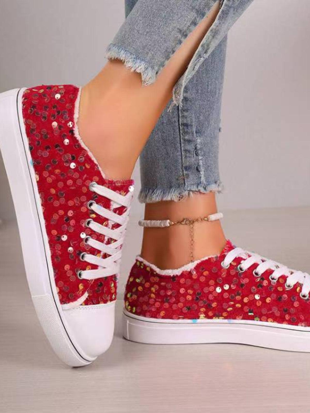 Sequin Round Toe Flat Sneakers - Trendy by Luna