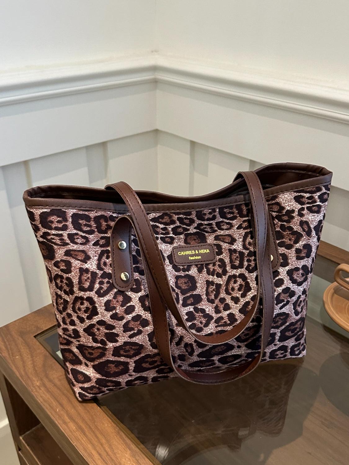 Leopard Polyester Tote Bag - Trendy by Luna