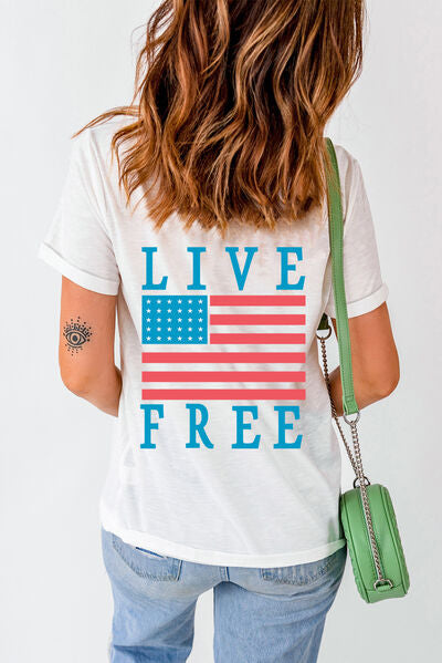 US Flag Round Neck Short Sleeve T-Shirt - Trendy by Luna