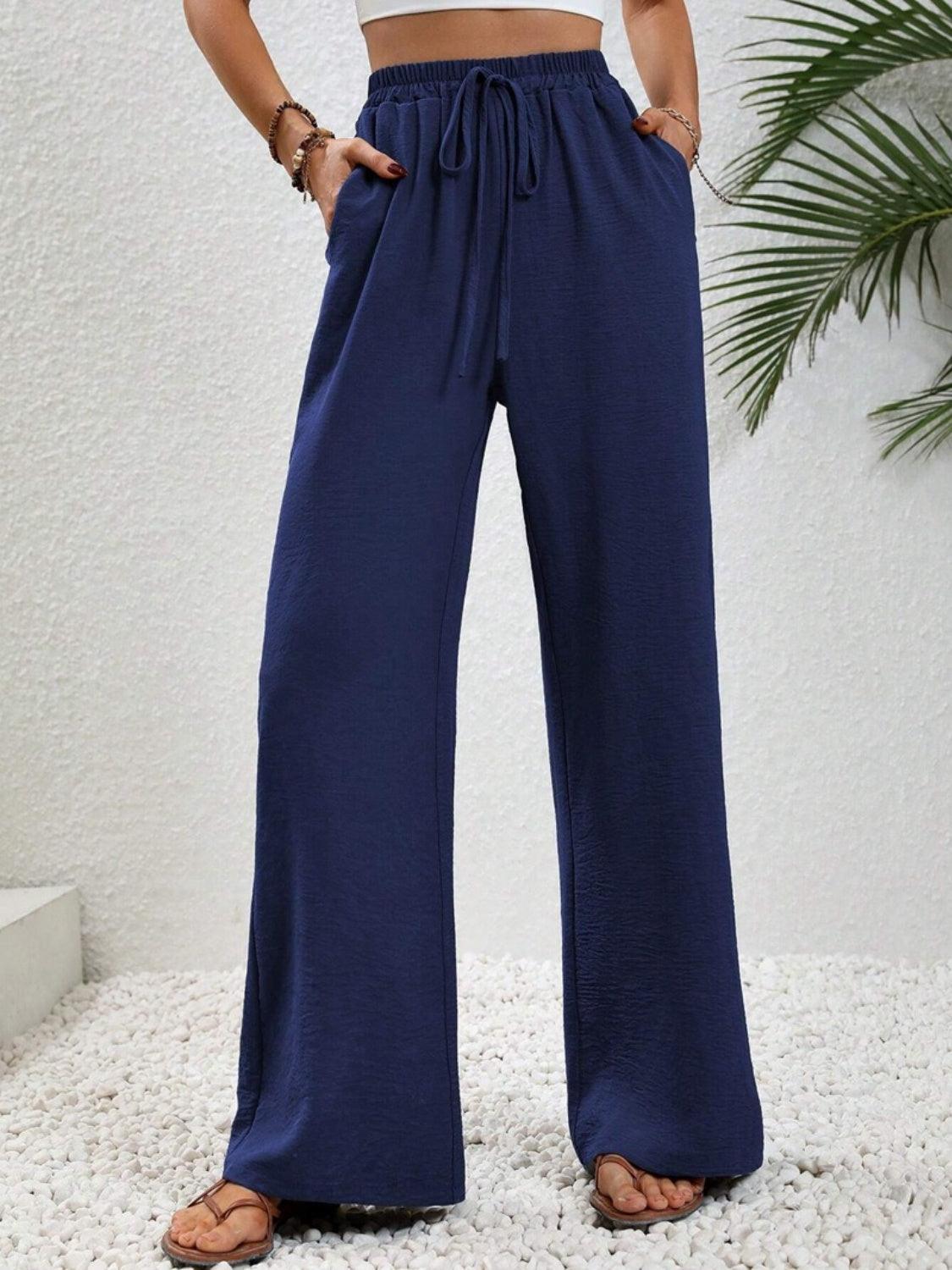 Wide Leg Drawstring Pants - Trendy by Luna