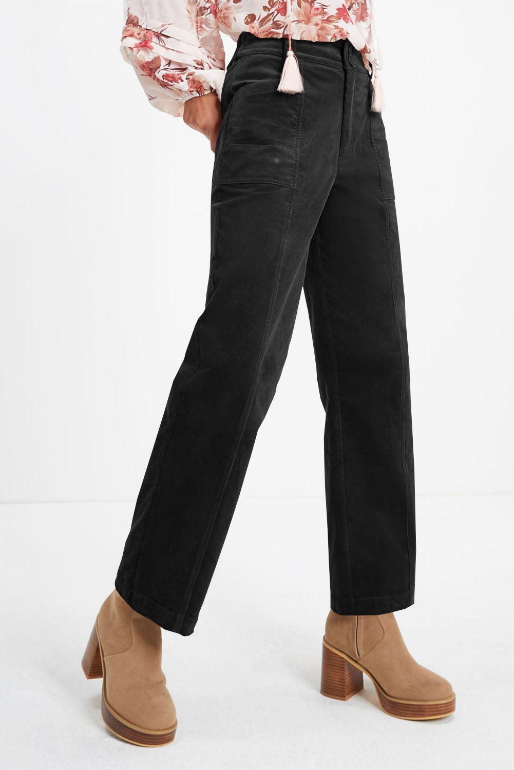 Half Elastic Waist Straight Pants - Trendy by Luna