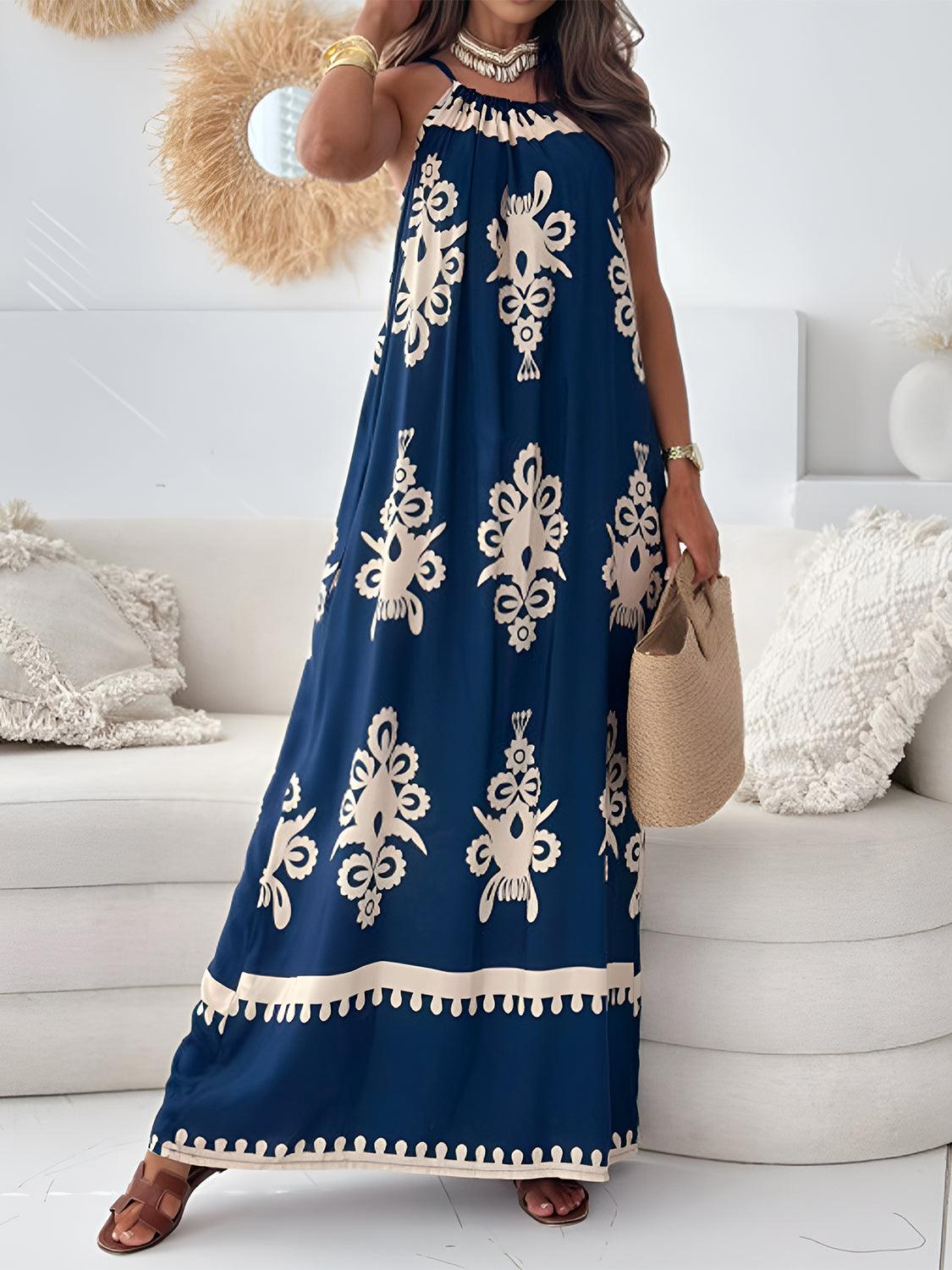 Printed Spaghetti Strap Sleeveless Maxi Dress - Trendy by Luna