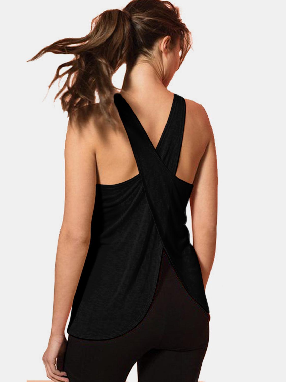 Crisscross Scoop Neck Active Tank - Trendy by Luna