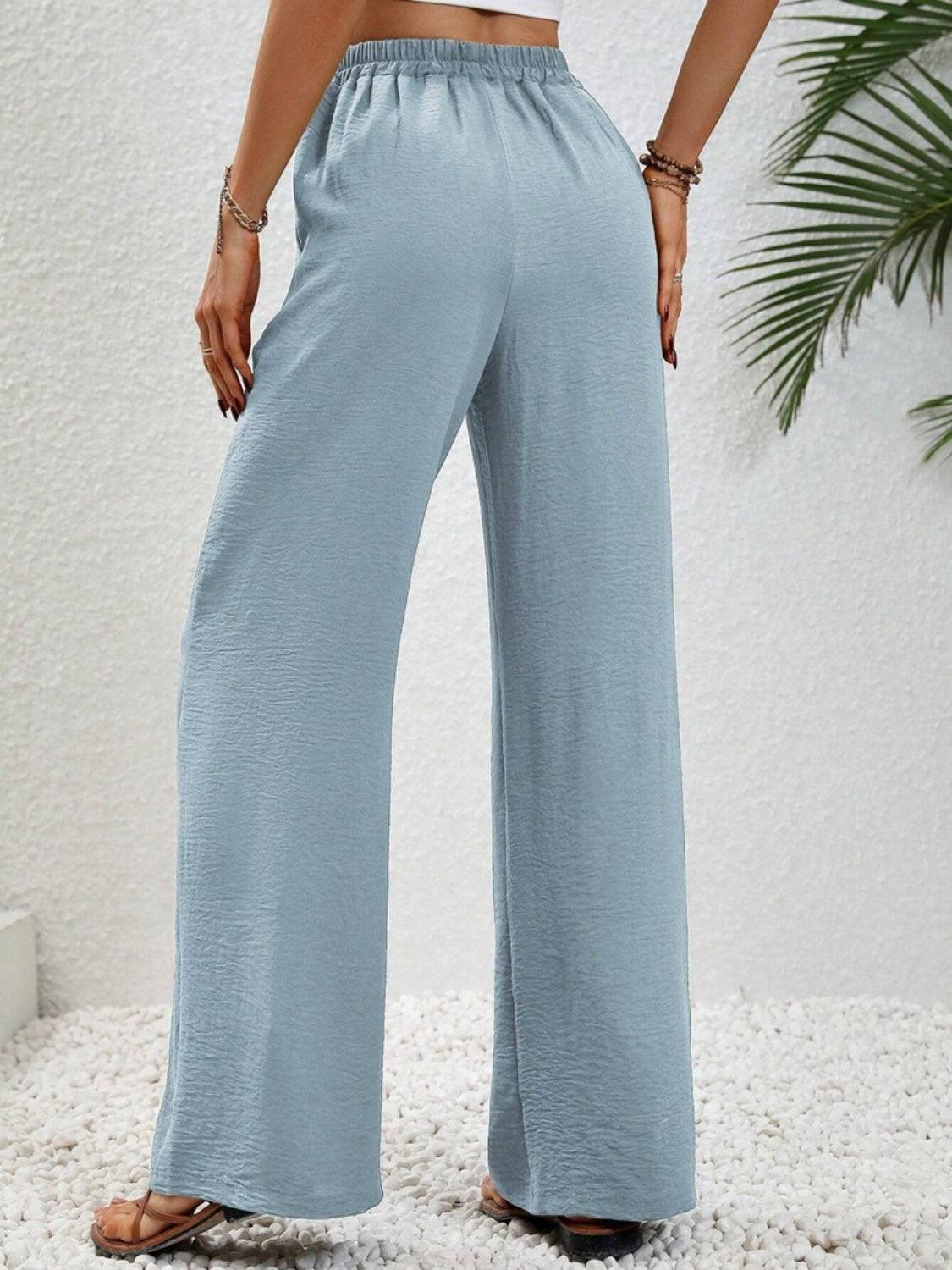 Wide Leg Drawstring Pants - Trendy by Luna