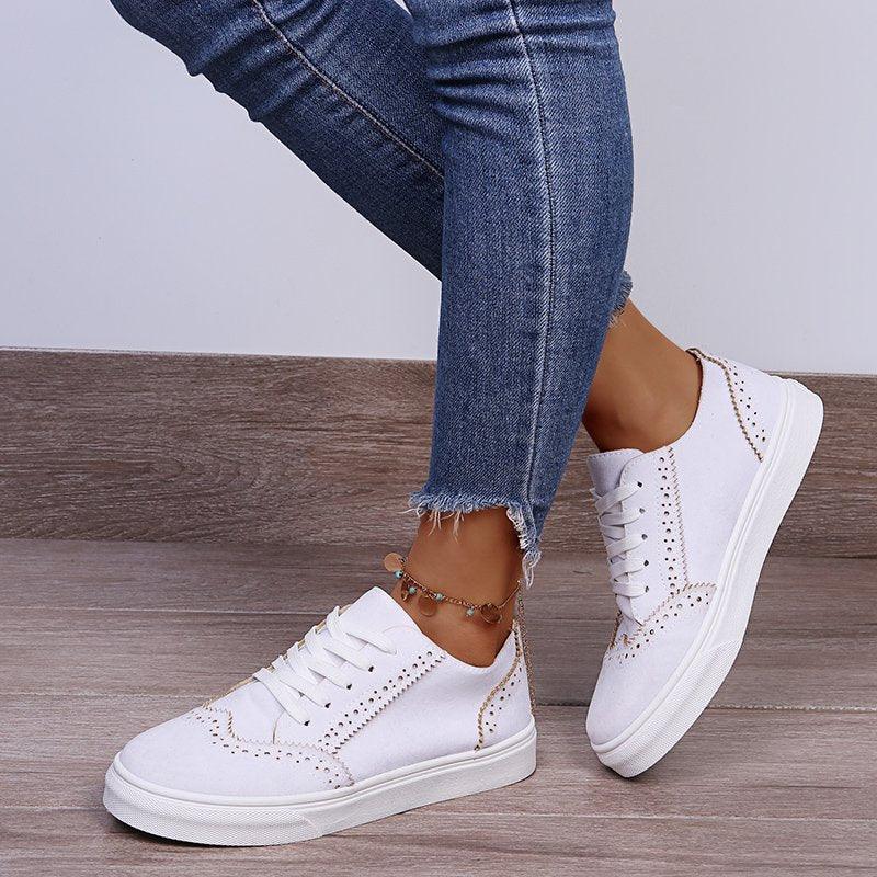 Lace-Up Suedette Flat Sneakers - Trendy by Luna