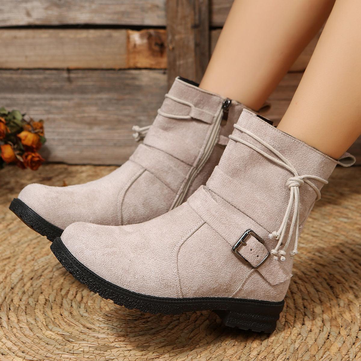 Suede Side Zip Round Toe Boots - Trendy by Luna