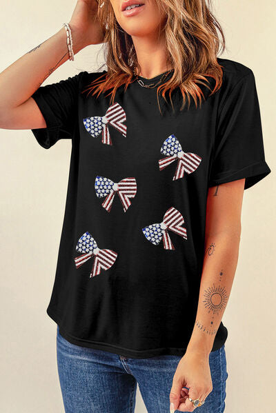 US Flag Round Neck Short Sleeve T-Shirt - Trendy by Luna