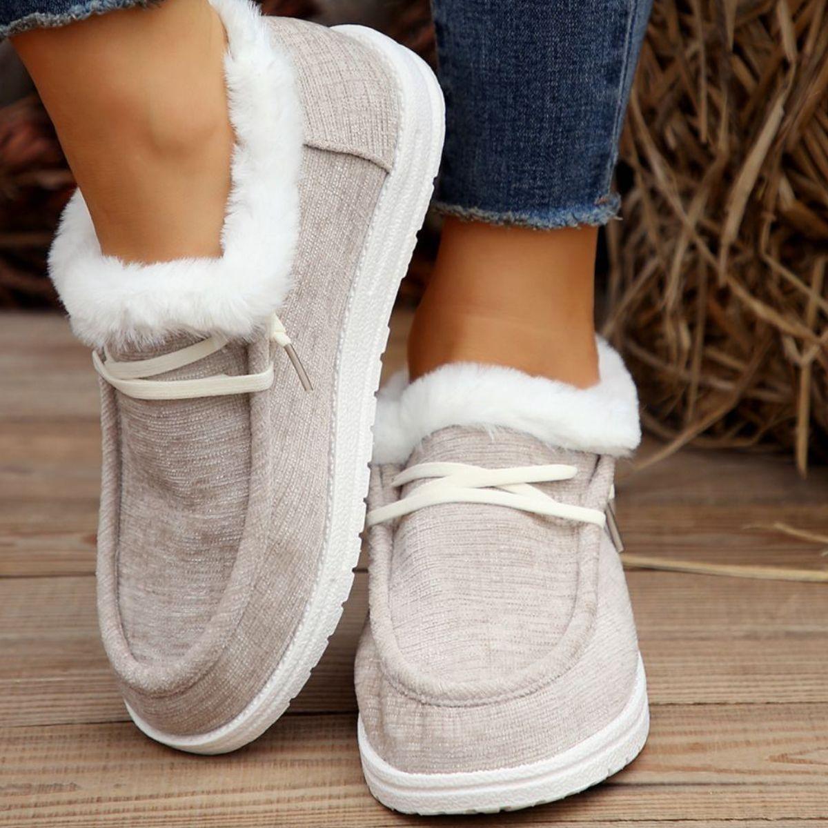 Lace Up Round Toe Furry Sneakers - Trendy by Luna