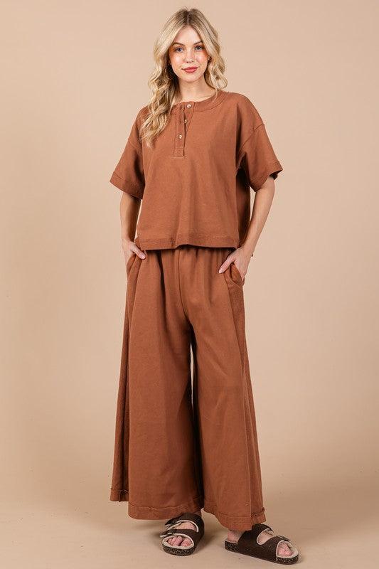 Ces Femme Half Button Half Sleeve Top and Pants Set - Trendy by Luna