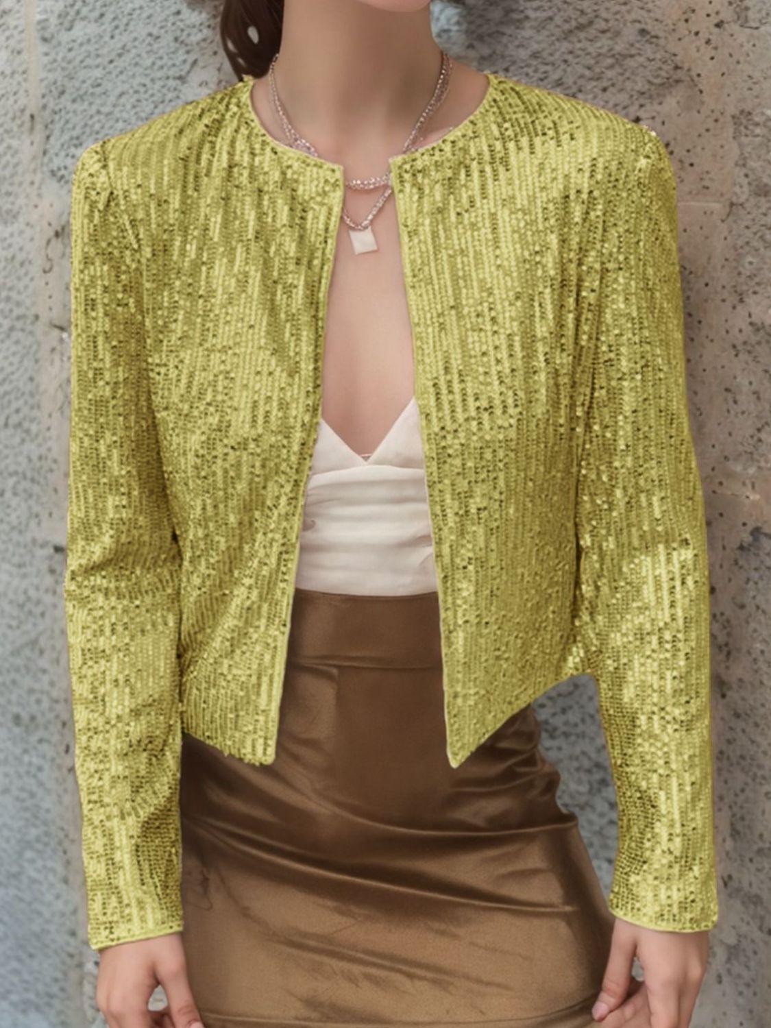 Full Size Sequin Open Front Cropped Jacket - Trendy by Luna