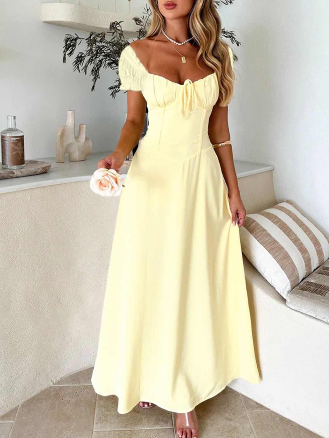 Sweetheart Neck Short Sleeve Maxi Dress