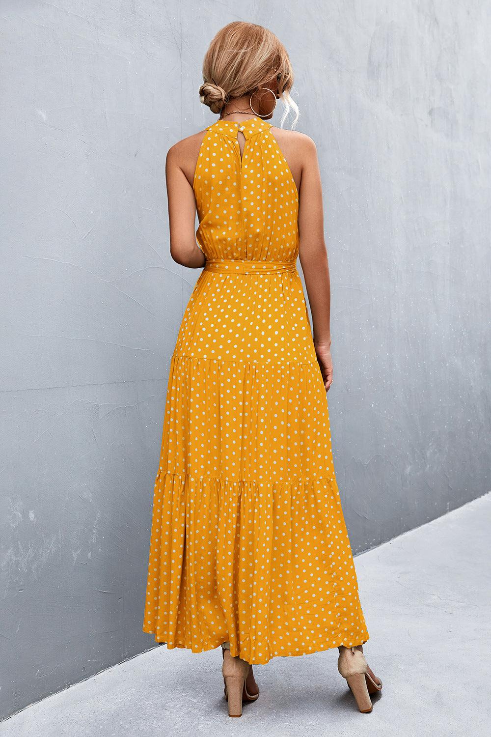 Printed Sleeveless Tie Waist Maxi Dress - Trendy by Luna