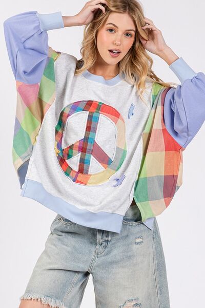 Contrast Peace Patch Dropped Shoulder Sweatshirt - Trendy by Luna