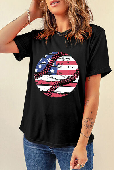 US Flag Round Neck Short Sleeve T-Shirt - Trendy by Luna