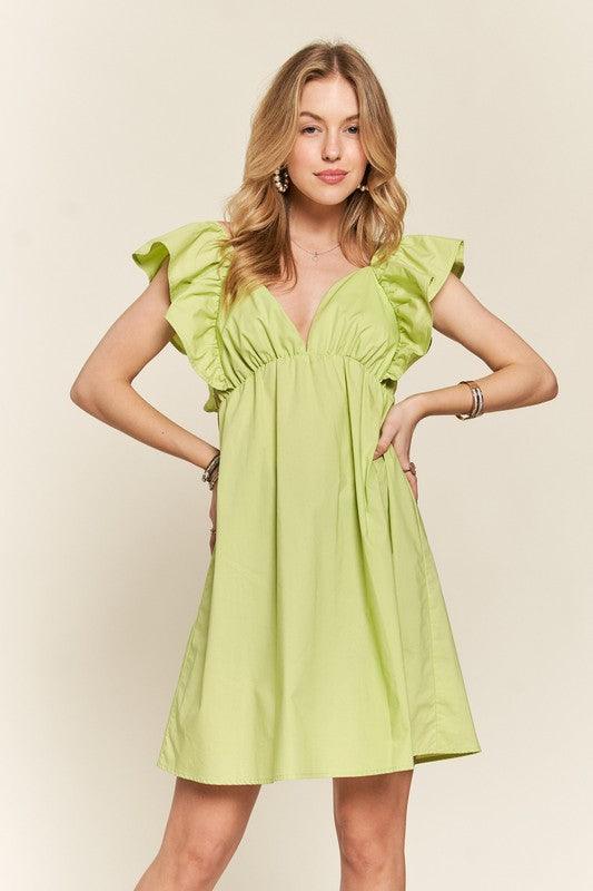 ADORA Smocked Back Ruffled Cap Sleeve Babydoll Dress - Trendy by Luna