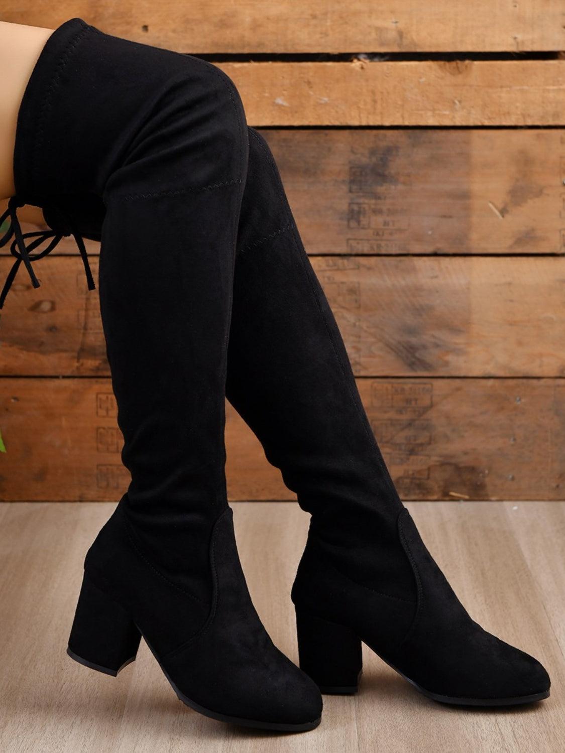 Round Toe Block Heel Boots - Trendy by Luna