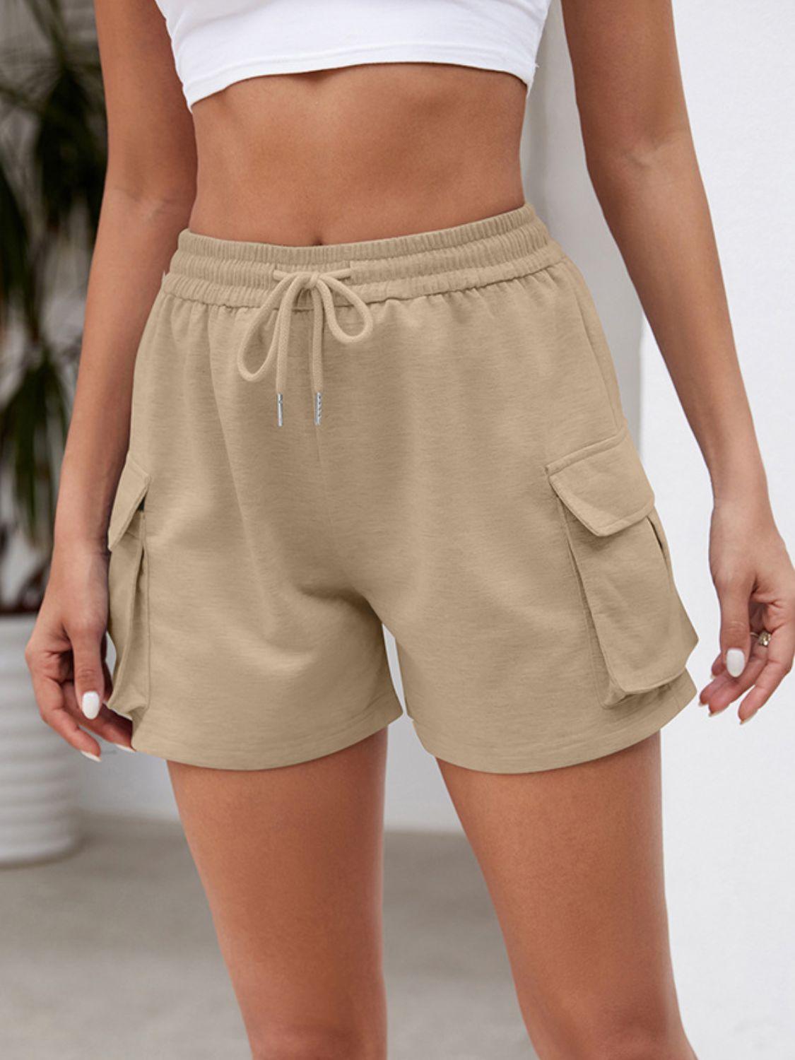 Drawstring Elastic Waist Shorts with Pockets - Trendy by Luna