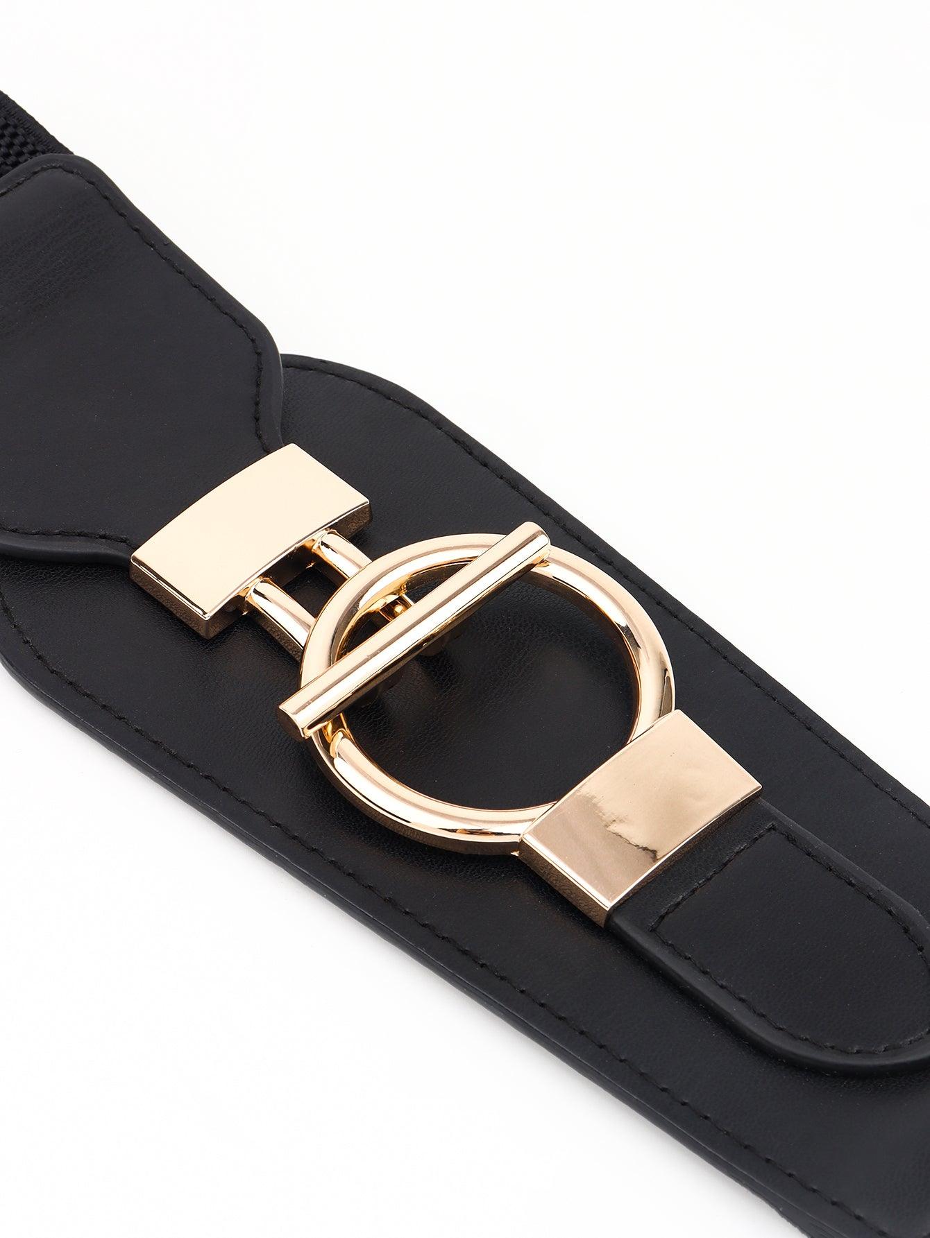 PU Elastic Wide Belt with Alloy Buckle - Trendy by Luna