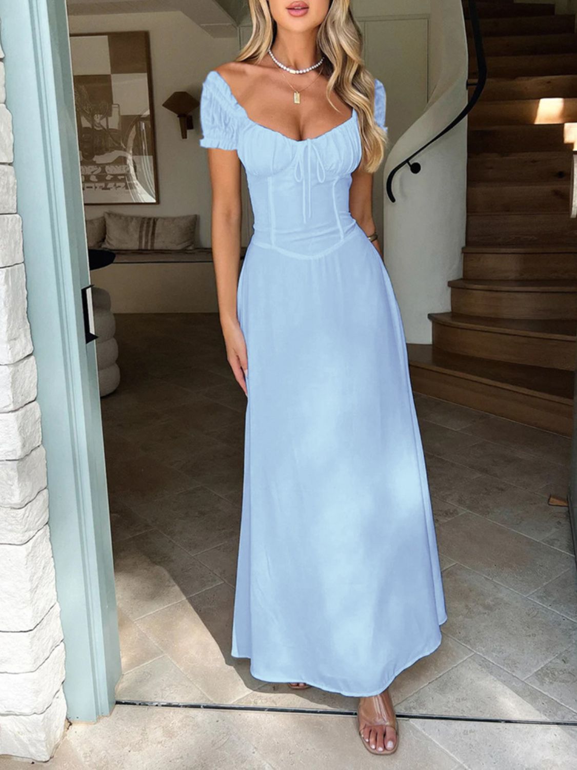 Sweetheart Neck Short Sleeve Maxi Dress