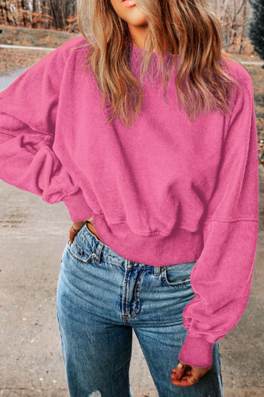 Cutout Round Neck Long Sleeve Sweatshirt - Trendy by Luna