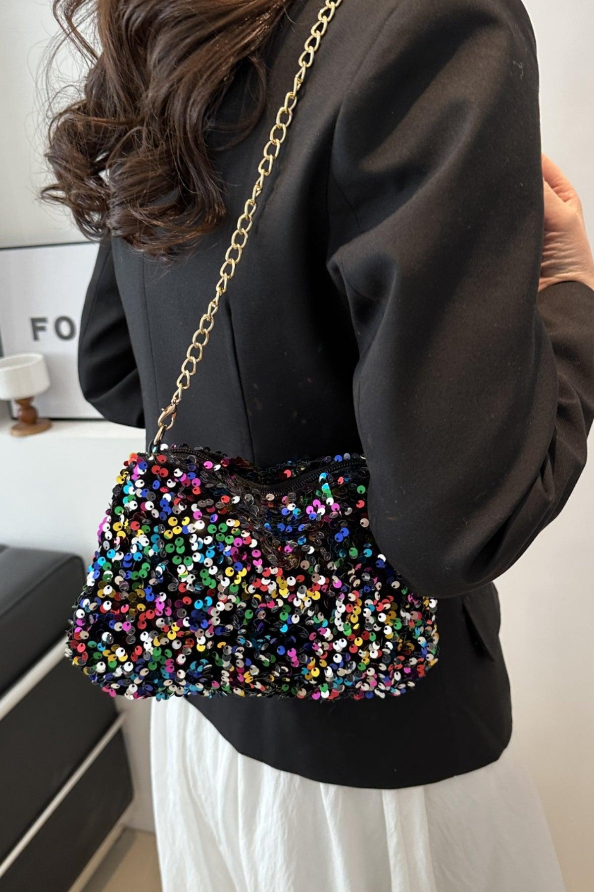 Sequin Removable Strap Shoulder Bag - Trendy by Luna