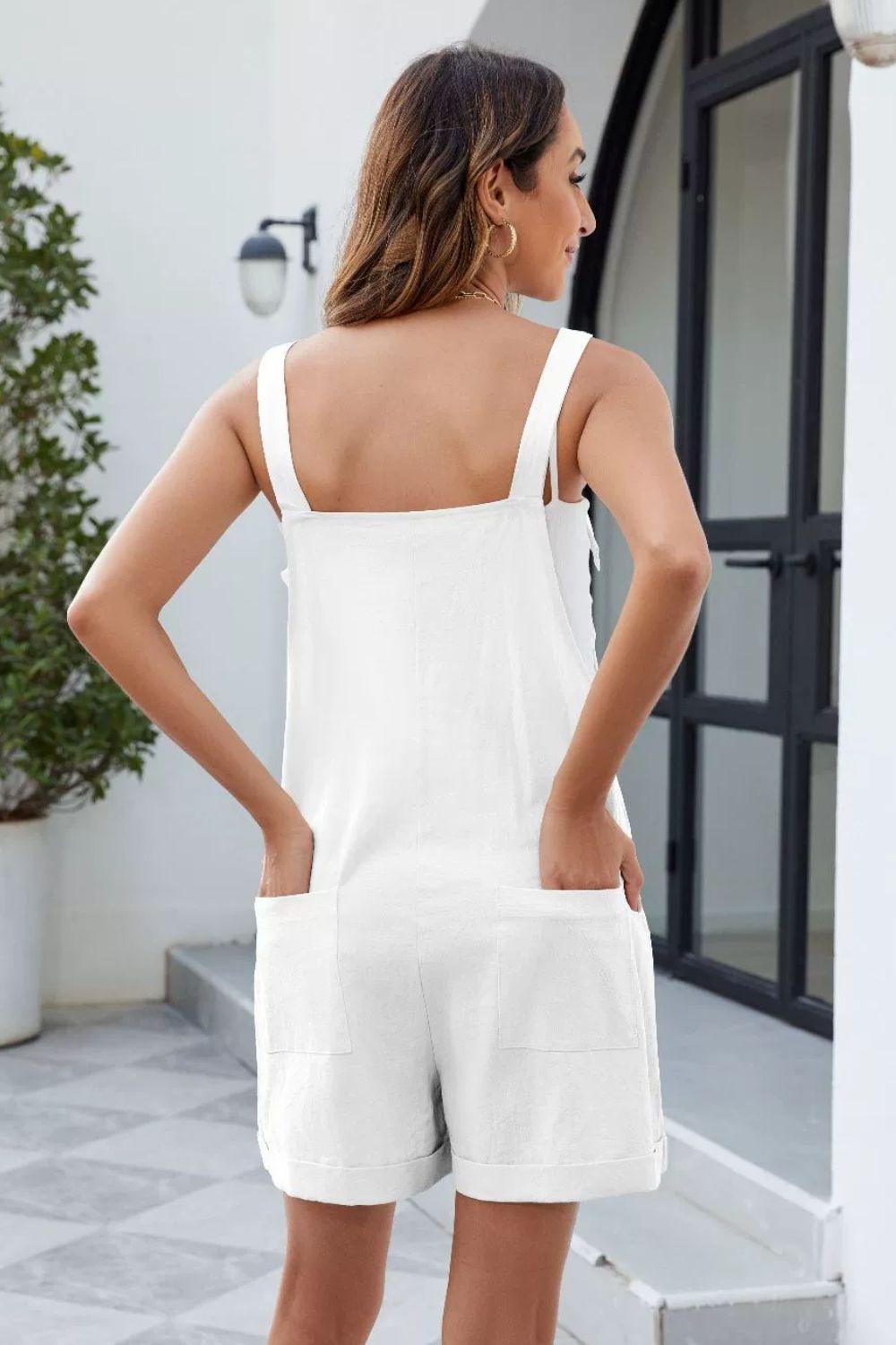 Knotted Strap Romper with Pockets - Trendy by Luna