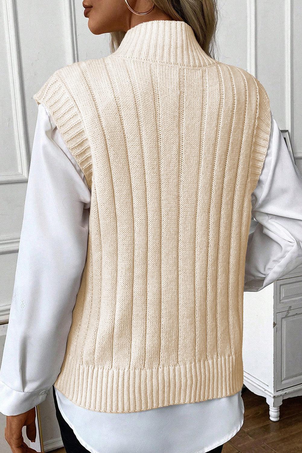 Trendy Cable-Knit Mock Neck Sweater Vest - Trendy by Luna