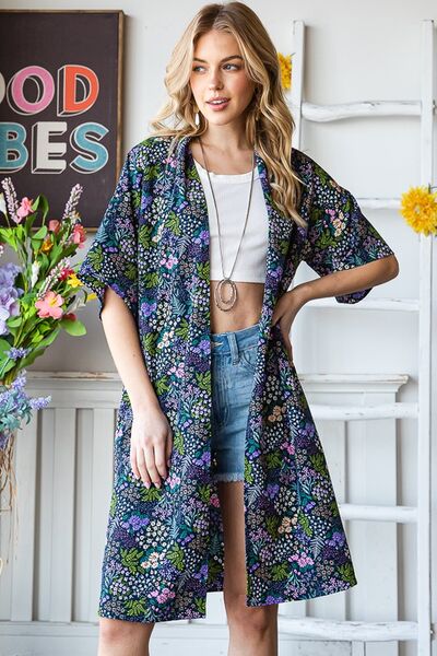 Full Size Half Sleeve Floral Open Cardigan - Trendy by Luna